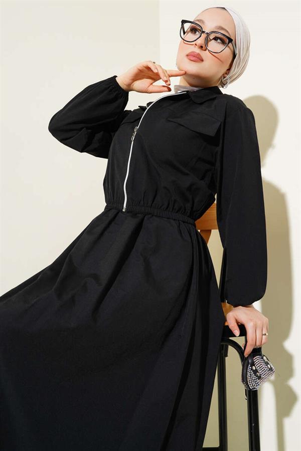 Zippered Short Jacket Skirt 2 Piece Set Black