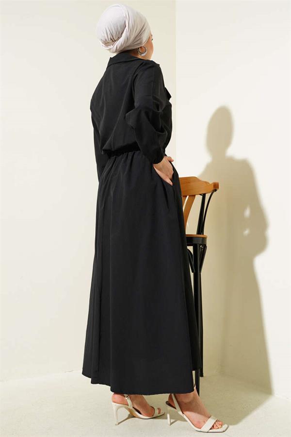 Zippered Short Jacket Skirt 2 Piece Set Black