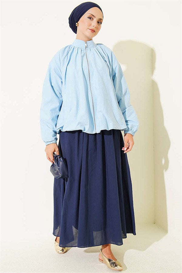 Short Parachute Jacket with Zipper, Blue