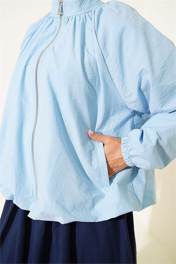 Short Parachute Jacket with Zipper, Blue