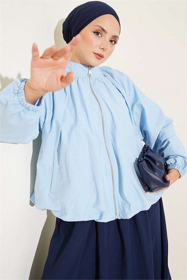 Short Parachute Jacket with Zipper, Blue