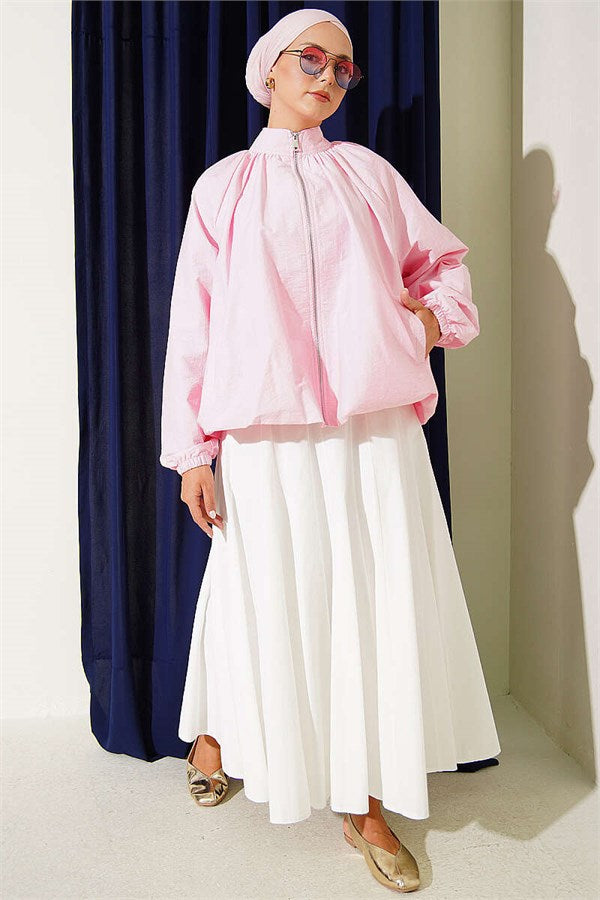 Pink Short Parachute Jacket with Zipper