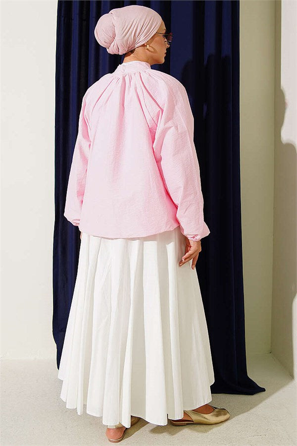Pink Short Parachute Jacket with Zipper