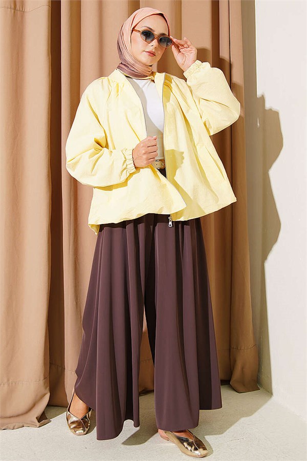 Short Parachute Jacket with Zipper, Yellow