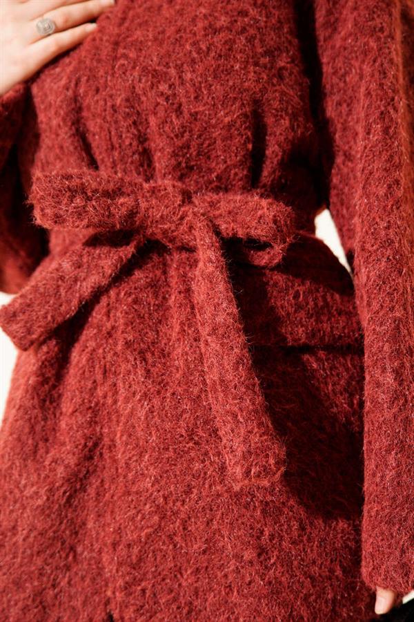 Burgundy Felt Jacket with Zipper and Belt