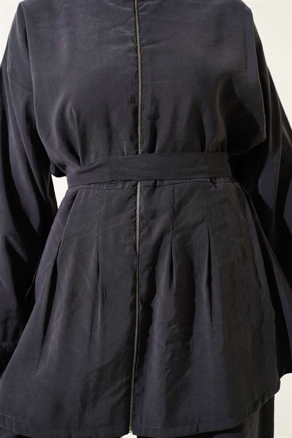 Modal 2 Piece Set with Zipper and Belt, Smoke Grey