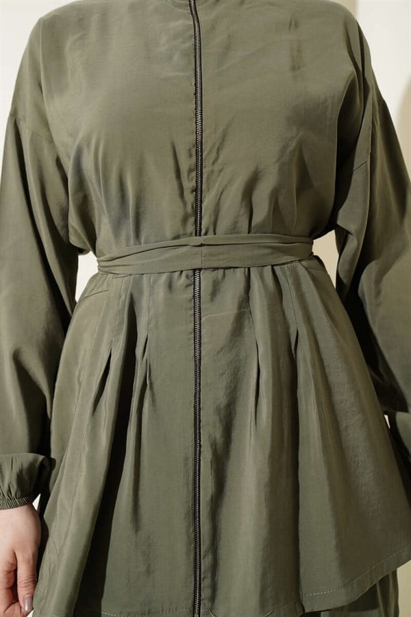 Modal 2 Piece Set with Zipper and Belt, Khaki