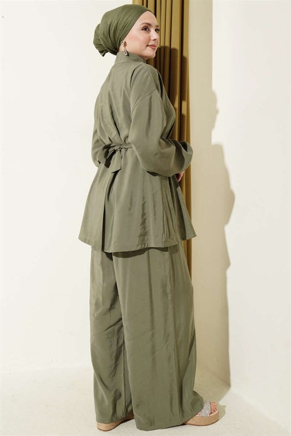 Modal 2 Piece Set with Zipper and Belt, Khaki