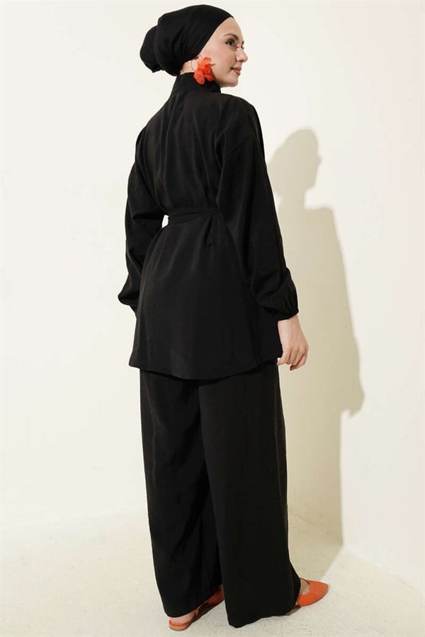 Black Modal 2 Piece Set with Zipper and Belt