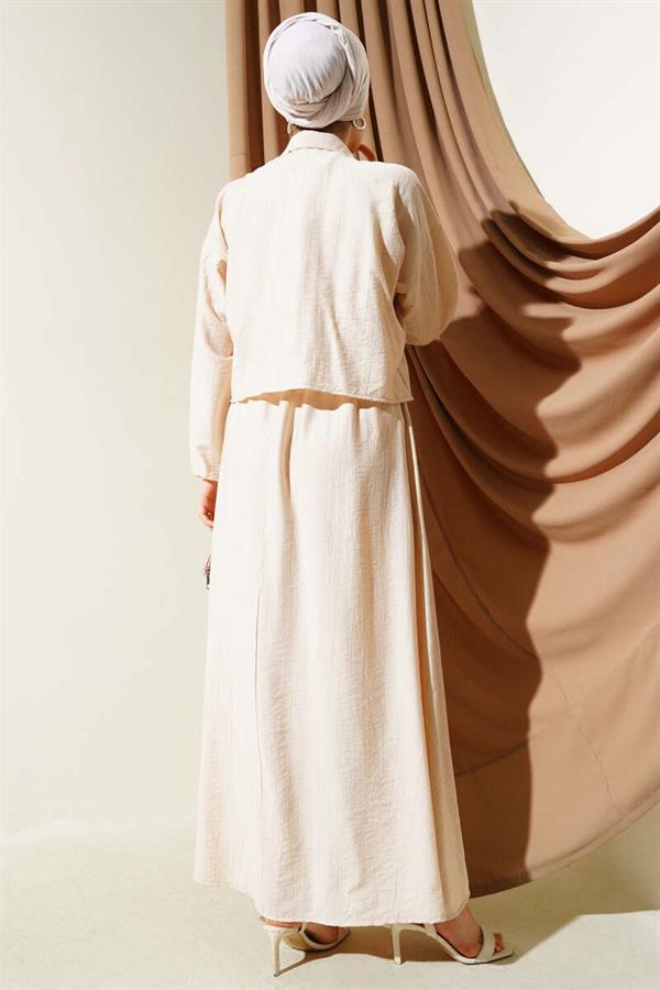 Zippered Elastic Cardigan Vest 2 Piece Set 2 Piece Set Beige
