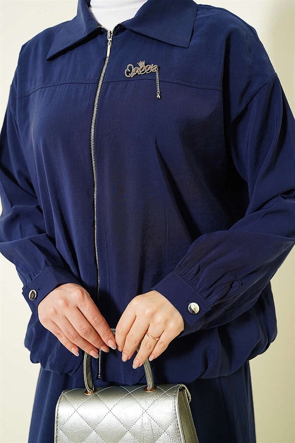 2 Piece Set with zippered modal skirt, navy blue.