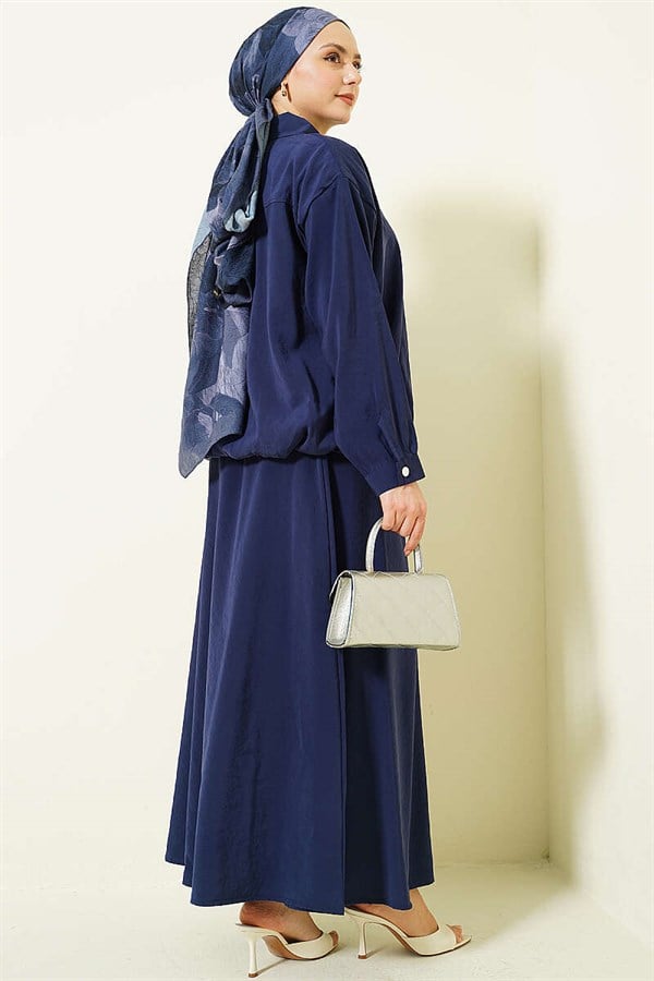 2 Piece Set with zippered modal skirt, navy blue.