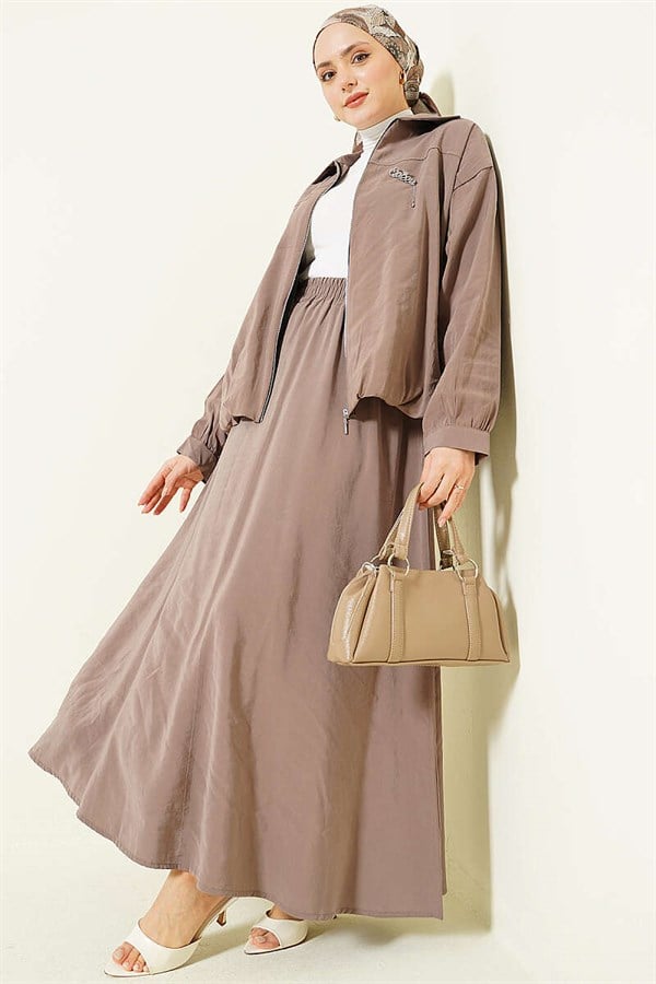 2 Piece Set with Zippered Modal Skirt, Mink Color