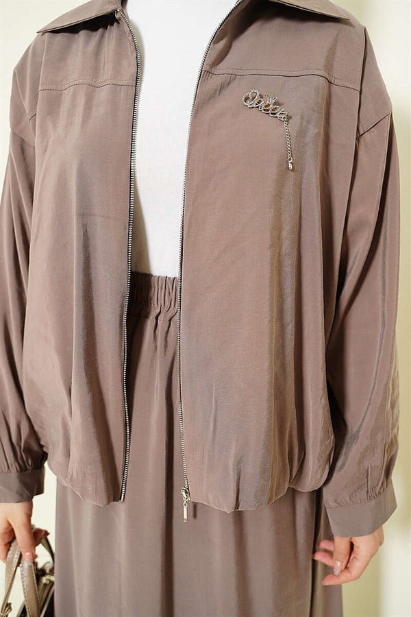 2 Piece Set with Zippered Modal Skirt, Mink Color