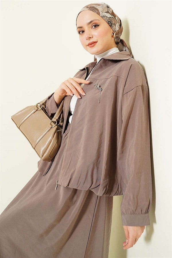 2 Piece Set with Zippered Modal Skirt, Mink Color