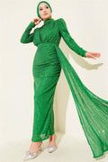 Zippered Sequined Belted Evening Dress Benetton
