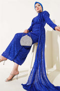Zippered Sequin Belted Dress in Saxe