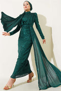 Zippered Sequin Belted Dress Green