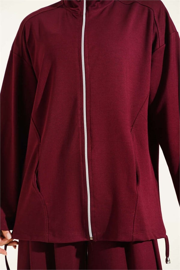 2 Piece Set with Zip-Up Trousers, Burgundy