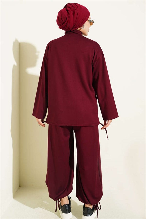 2 Piece Set with Zip-Up Trousers, Burgundy