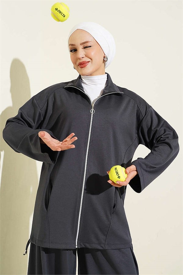 2 Piece Set with Zip-Up Trousers, Dark Gray
