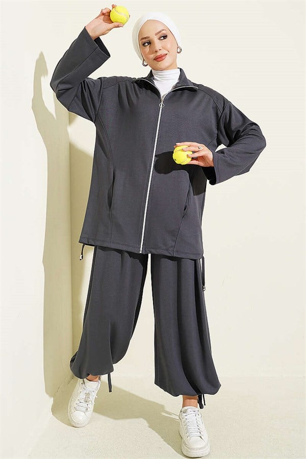 2 Piece Set with Zip-Up Trousers, Dark Gray