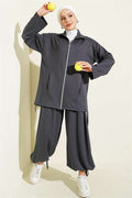 2 Piece Set with Zip-Up Trousers, Dark Gray