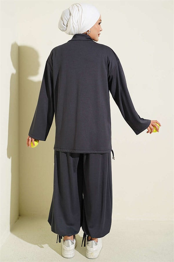 2 Piece Set with Zip-Up Trousers, Dark Gray