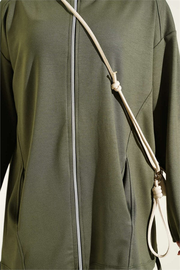 2 Piece Set with Zip-Up Trousers, Khaki
