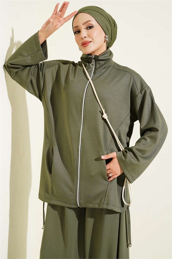 2 Piece Set with Zip-Up Trousers, Khaki