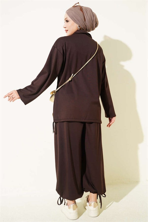 2 Piece Set with Zip-Up Trousers, Coffee Color