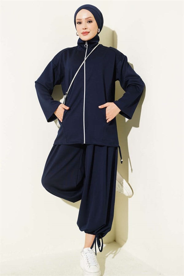 2 Piece Set with Zip-Up Trousers, Navy Blue