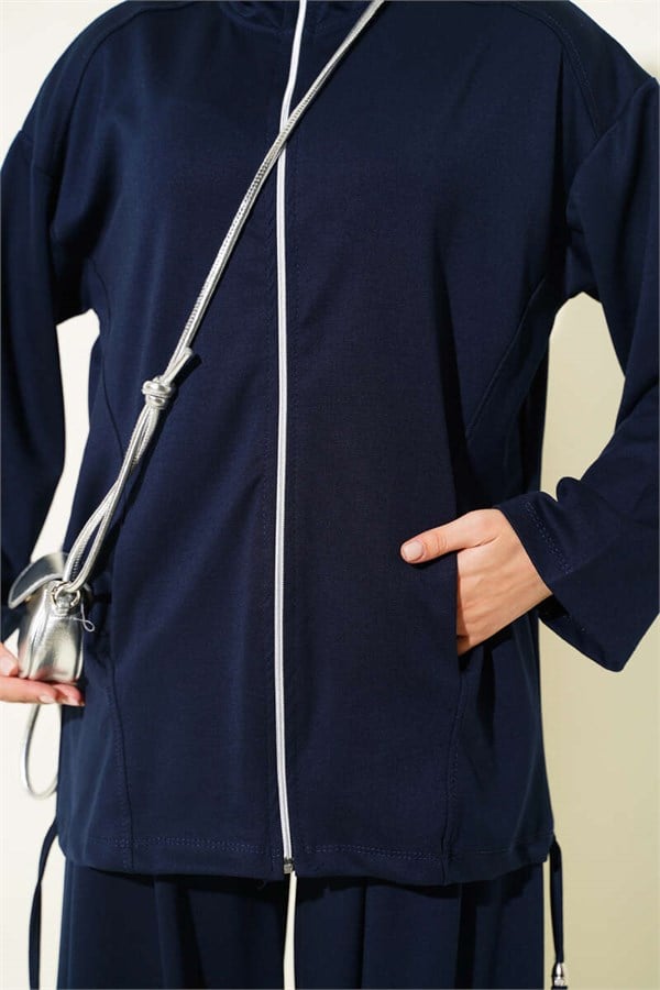 2 Piece Set with Zip-Up Trousers, Navy Blue