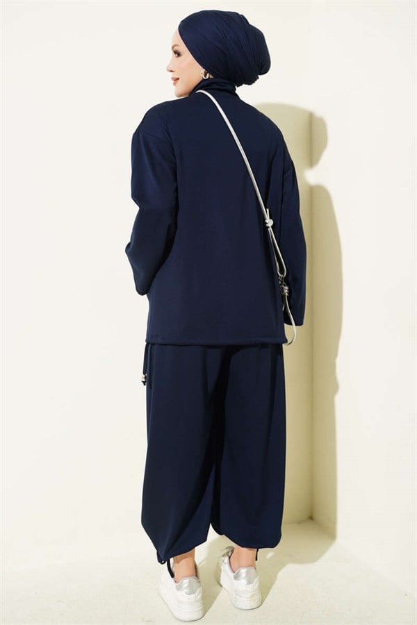 2 Piece Set with Zip-Up Trousers, Navy Blue