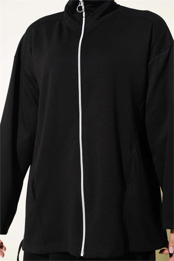 Zip-up Trousers 2 Piece Set, Black