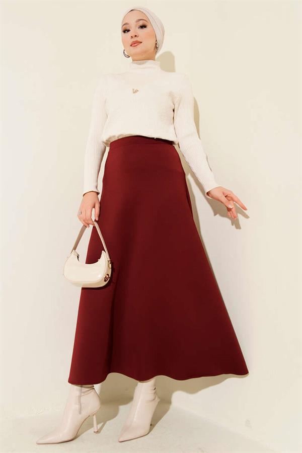 Zippered Scuba Bell Skirt Burgundy