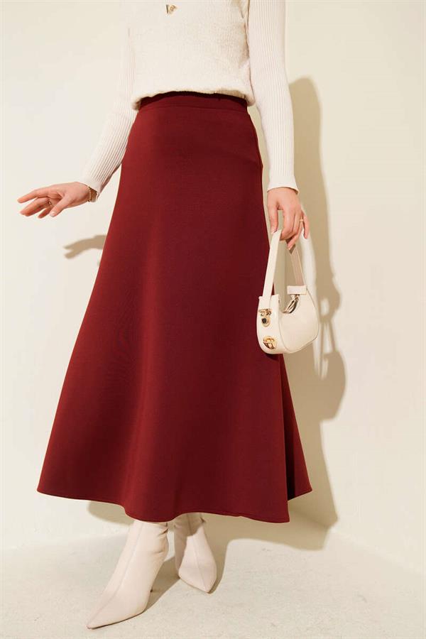 Zippered Scuba Bell Skirt Burgundy