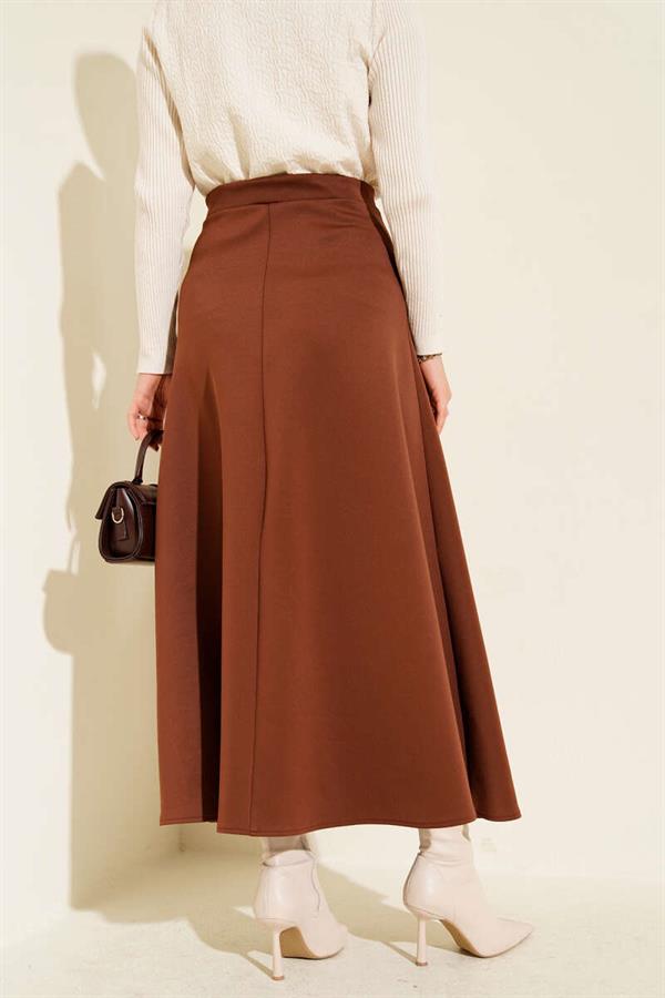 Zippered Scuba Bell Skirt Brown