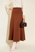 Zippered Scuba Bell Skirt Brown