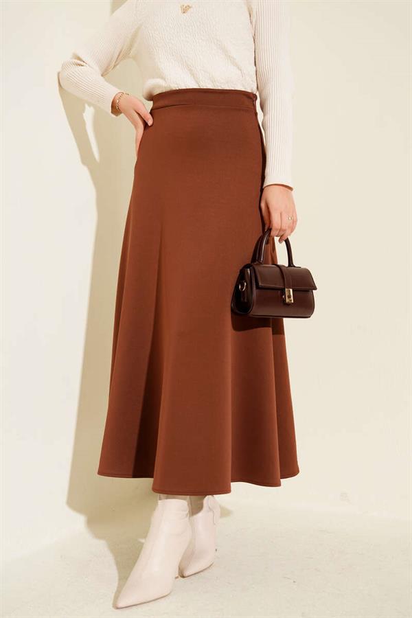 Zippered Scuba Bell Skirt Brown