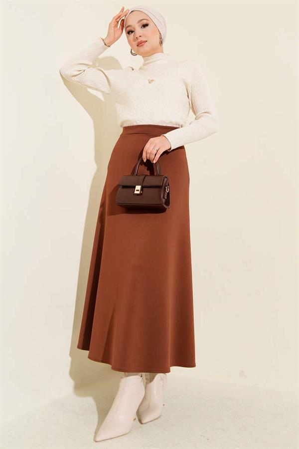 Zippered Scuba Bell Skirt Brown