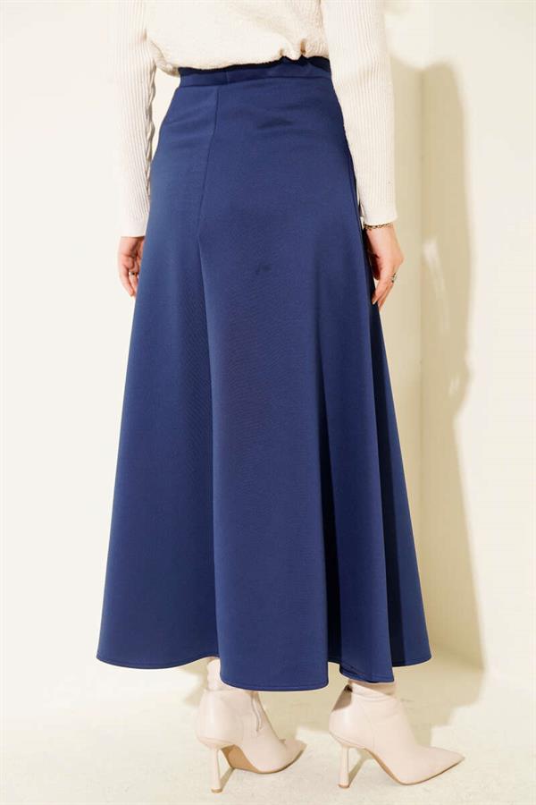 Zippered Scuba Bell Skirt Navy Blue