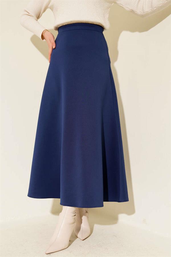 Zippered Scuba Bell Skirt Navy Blue