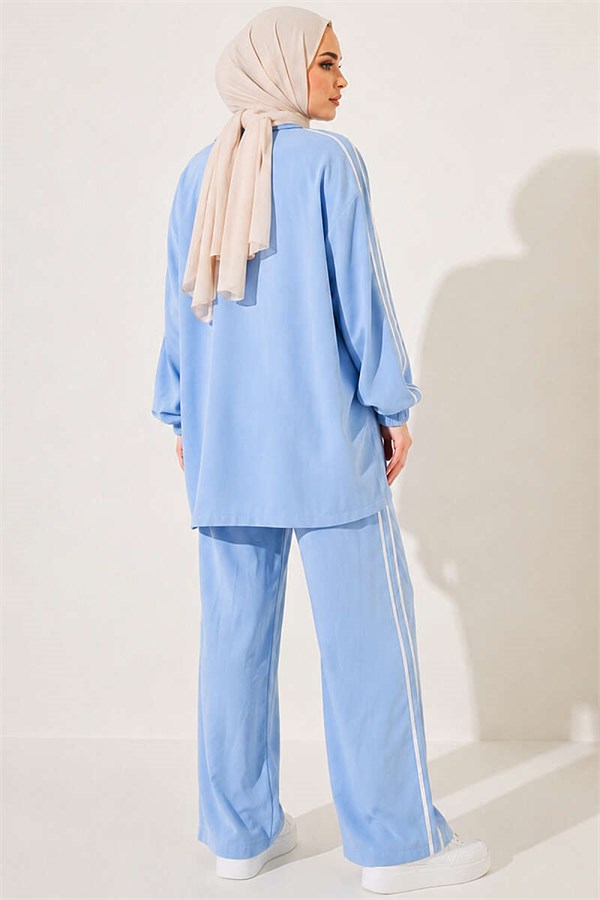 Two-Piece Set with Zipper and Stripe Detail, Blue