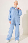 Two-Piece Set with Zipper and Stripe Detail, Blue
