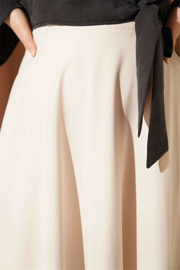 Tencel Flared Skirt with Zipper, Beige