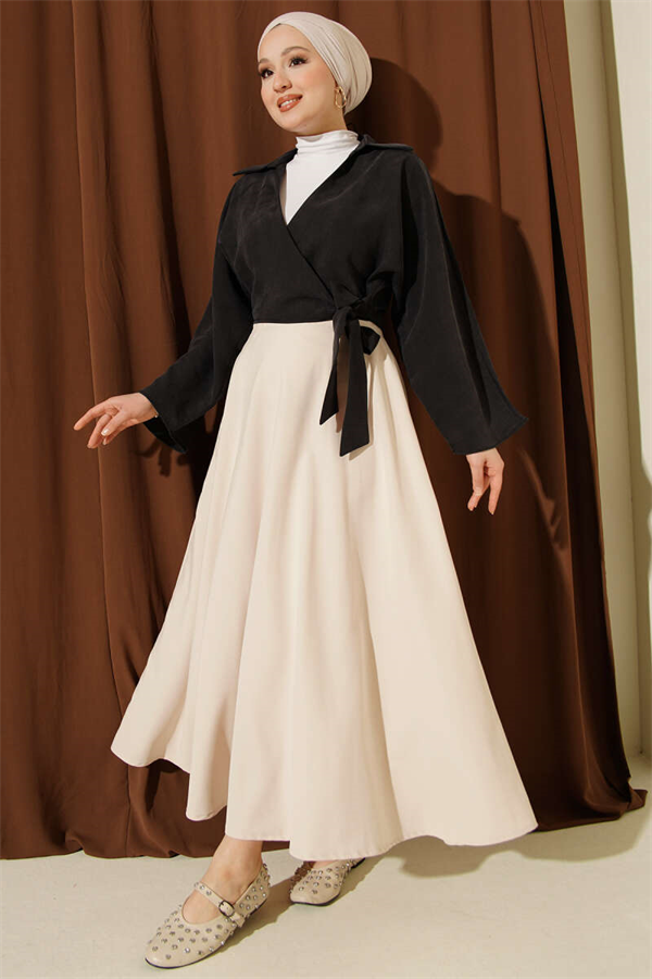 Tencel Flared Skirt with Zipper, Beige