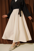 Tencel Flared Skirt with Zipper, Beige
