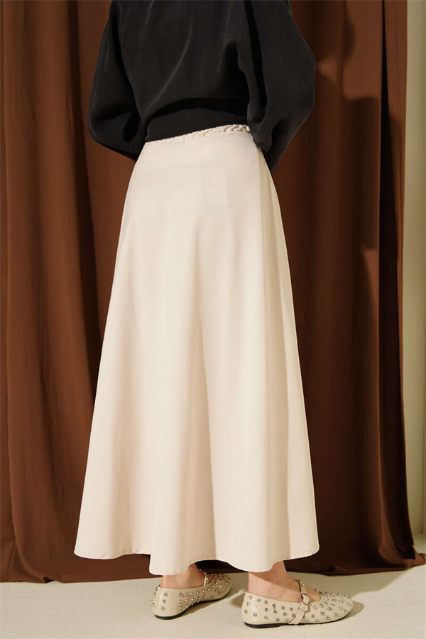 Tencel Flared Skirt with Zipper, Beige