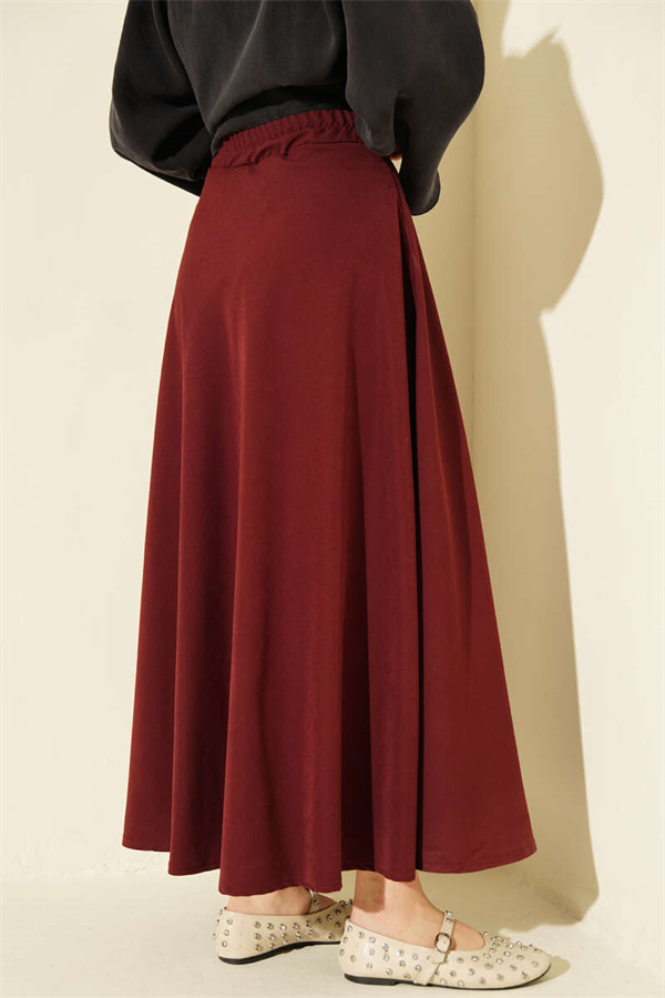 Tencel Flared Skirt with Zipper, Burgundy